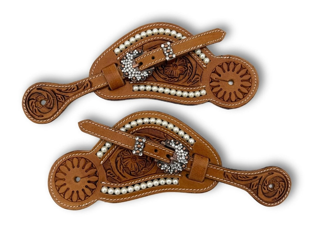 wildwestrebell sporrläder spurs leather light Brown pearl