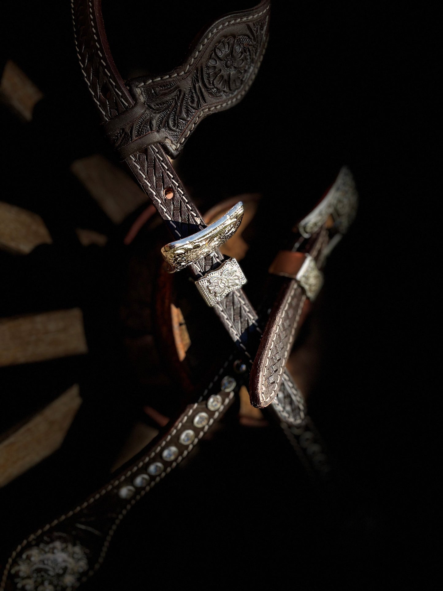 WWR träns brown leather bling one ear leather