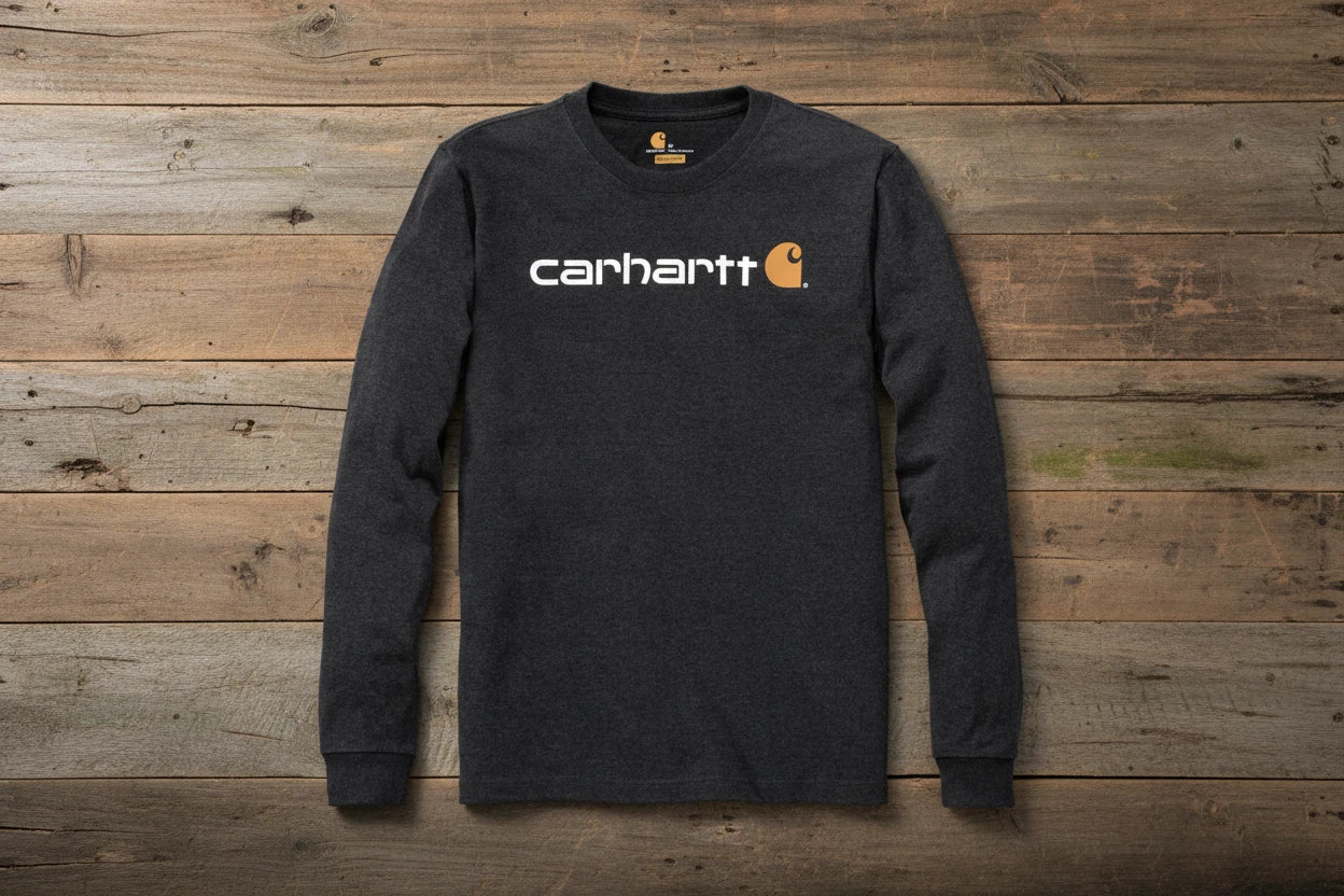 carhartt långärmad mörkgrå klassisk tryck bröst unisex