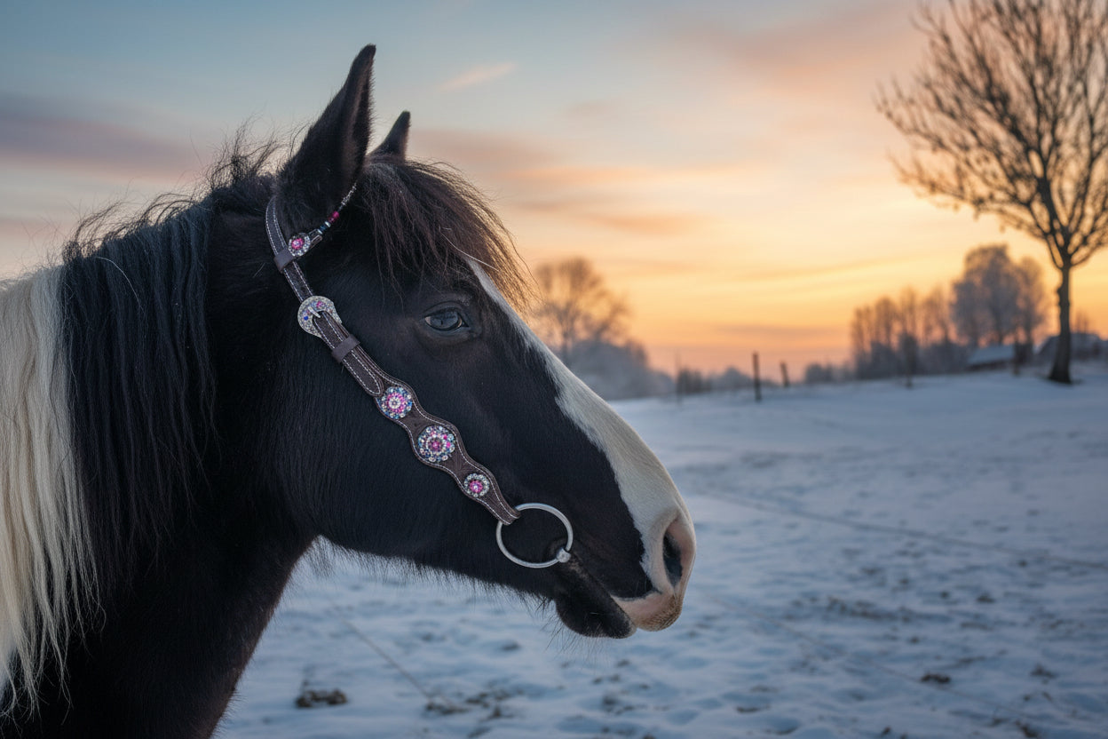 Wildwestrebell Westernträns med två one ears pearl  rosa lila toner