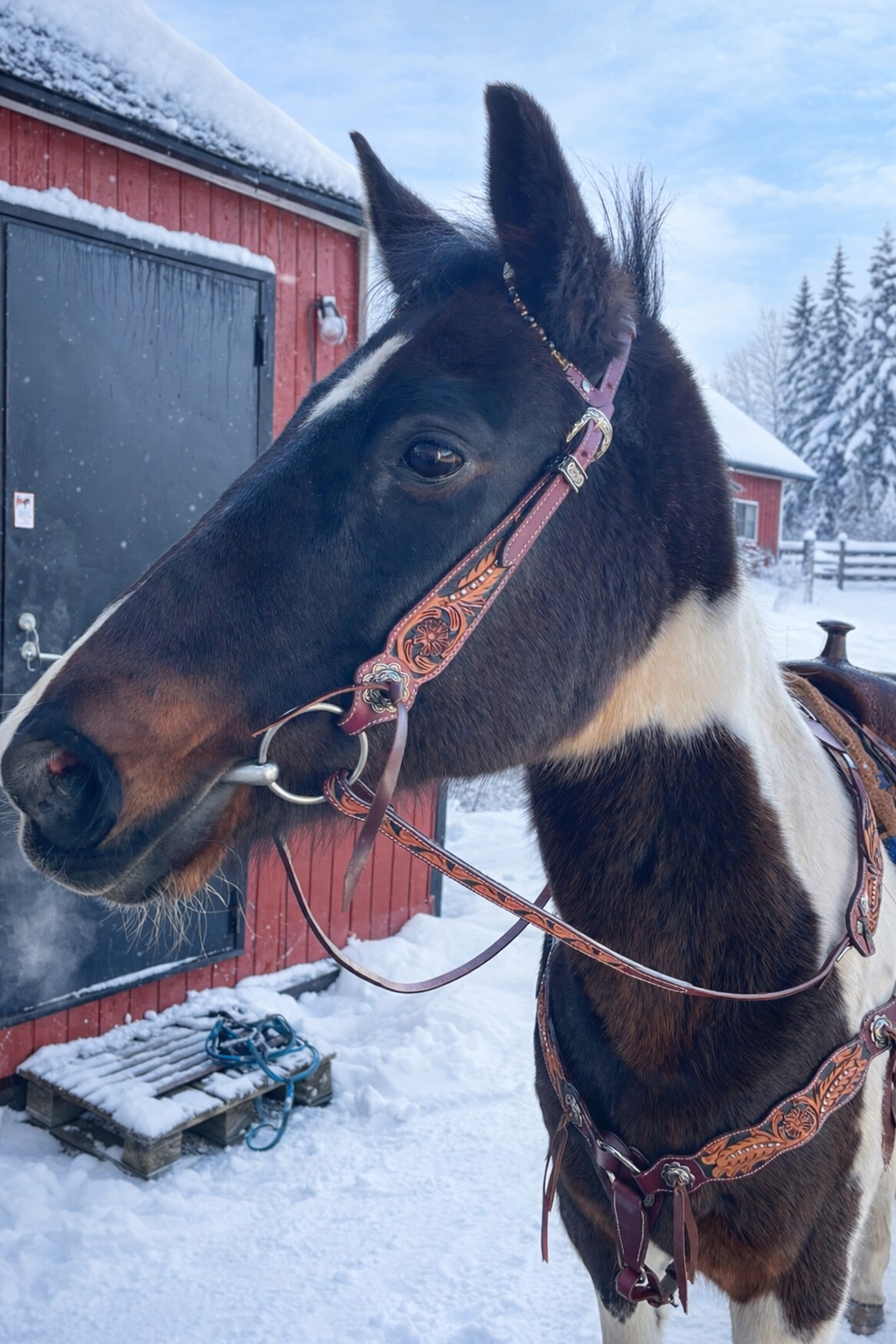 WWR Western set with two-eared snaffle and breast collar in vintage look with leather straps