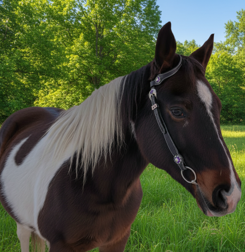 wildwestrebell Westernträns med lila och vita stenar läder