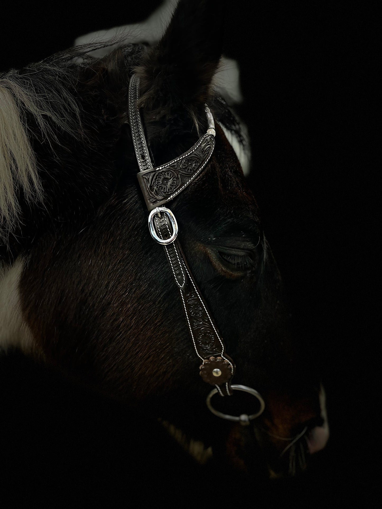 Wildwestrebell Westernträns med två one ears silver mörkbrun