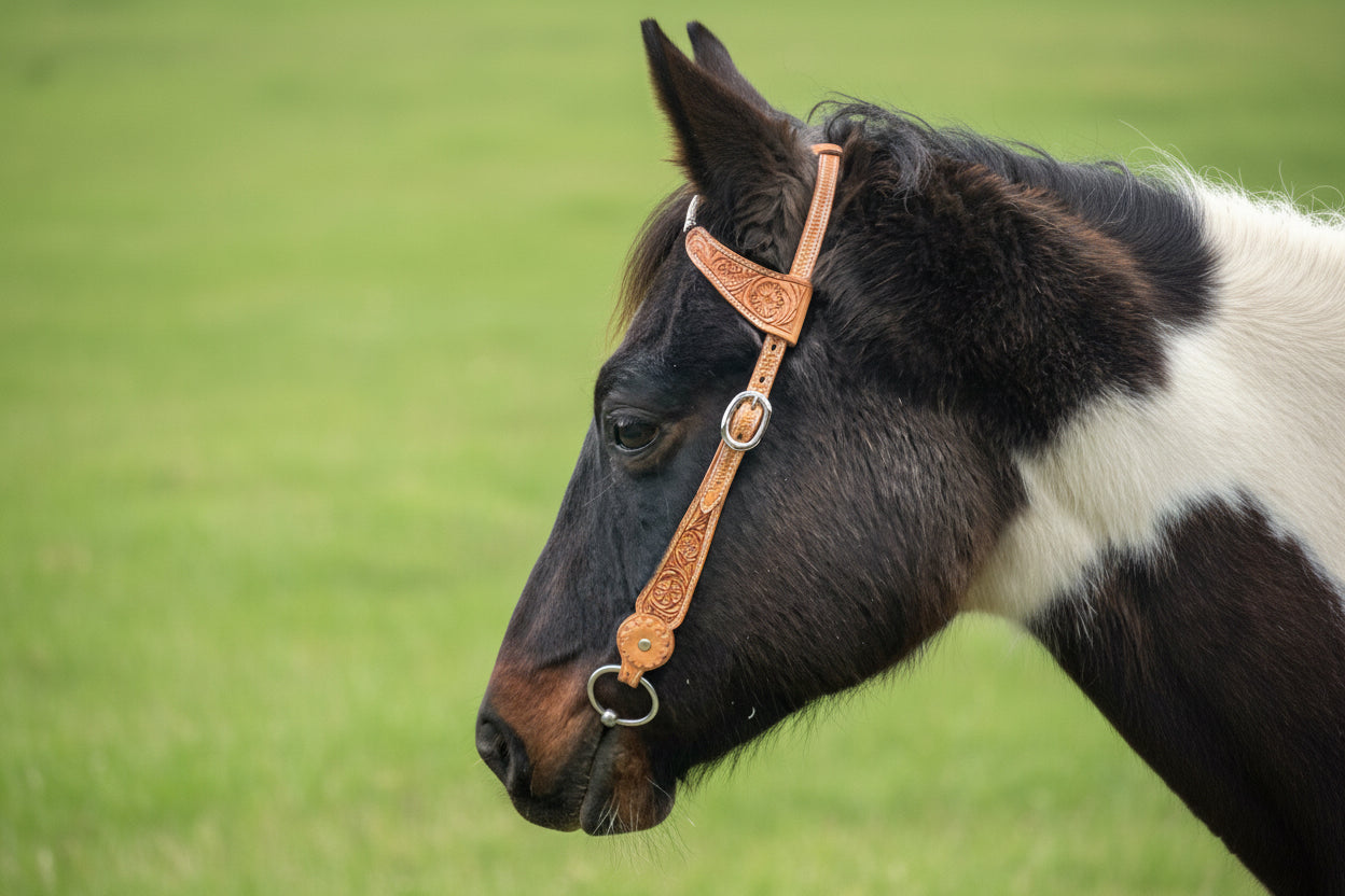 Wildwestrebell Westernträns med två one ears silver ljus brun