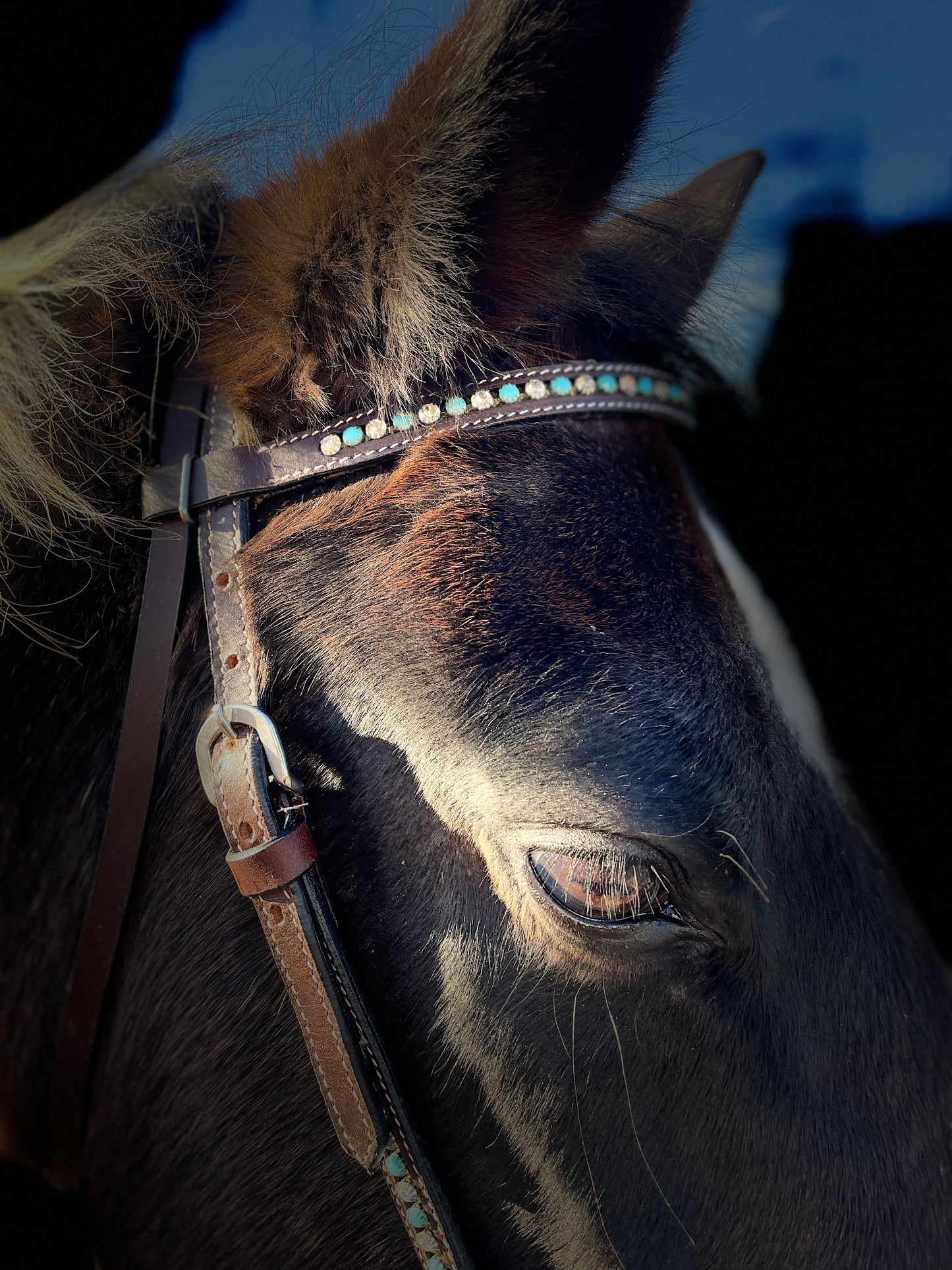 wildwestrebell Westernträns med Pannband – Turkosa Stenar & Vita Strass för Show & VardagEtt
