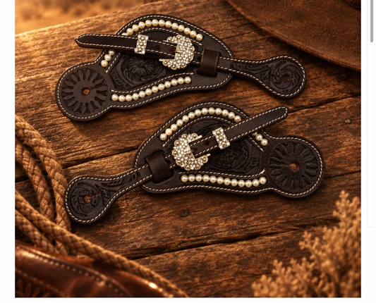 wildwestrebell sporrläder spurs leather Brown pearl