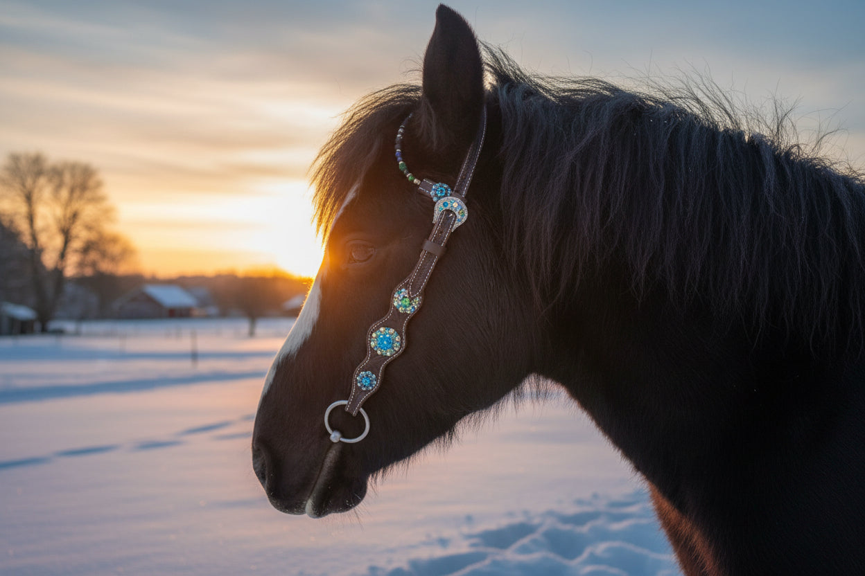 Wildwestrebell Westernträns med två one ears ¨pearl  turkos/grön blå