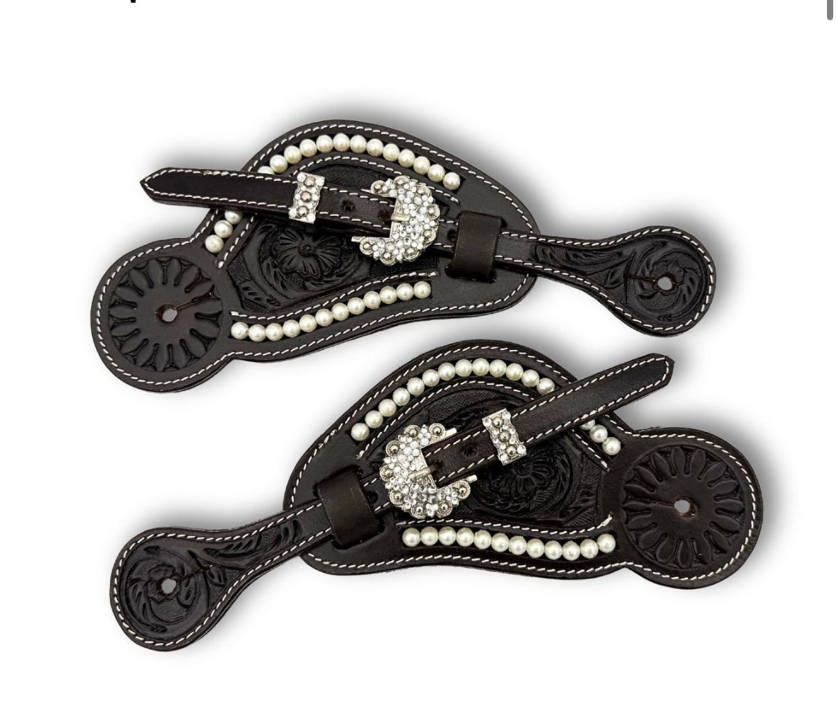 wildwestrebell sporrläder spurs leather Brown pearl