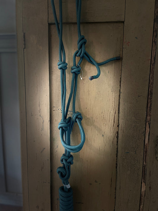 WWR   Rope halter teal grön med grimskaft
