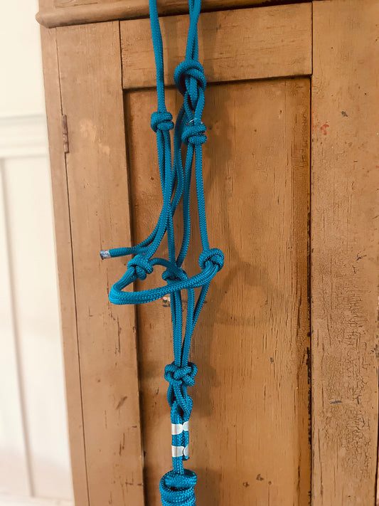 WWR   Rope halter mörk turkos blå  grön med grimskaft