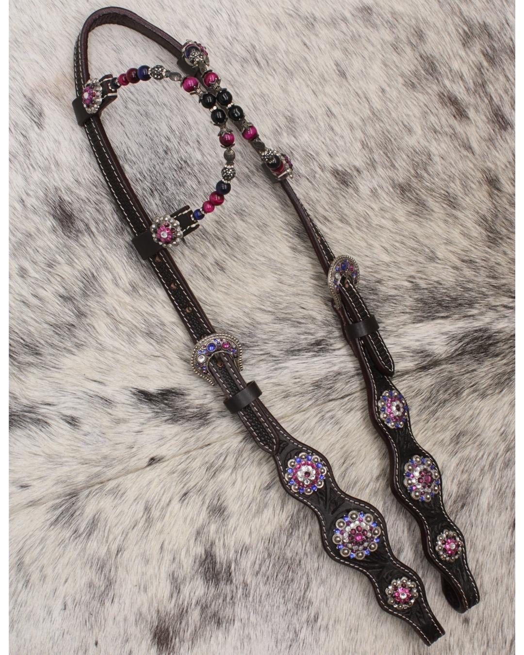 Wildwestrebell Westernträns med två one ears pearl  rosa lila toner