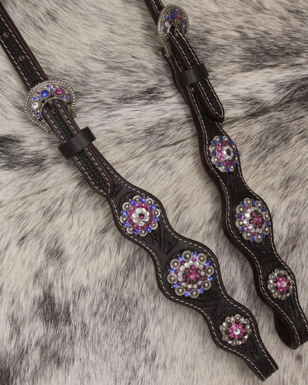 Wildwestrebell Westernträns med två one ears pearl  rosa lila toner