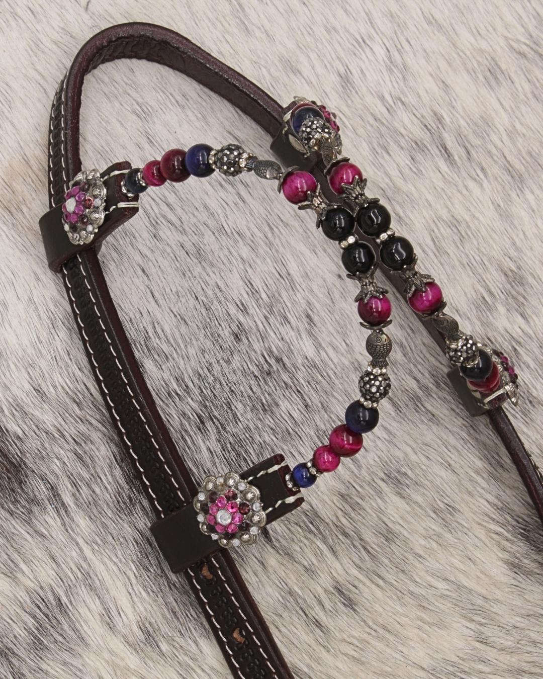 Wildwestrebell Westernträns med två one ears pearl  rosa lila toner