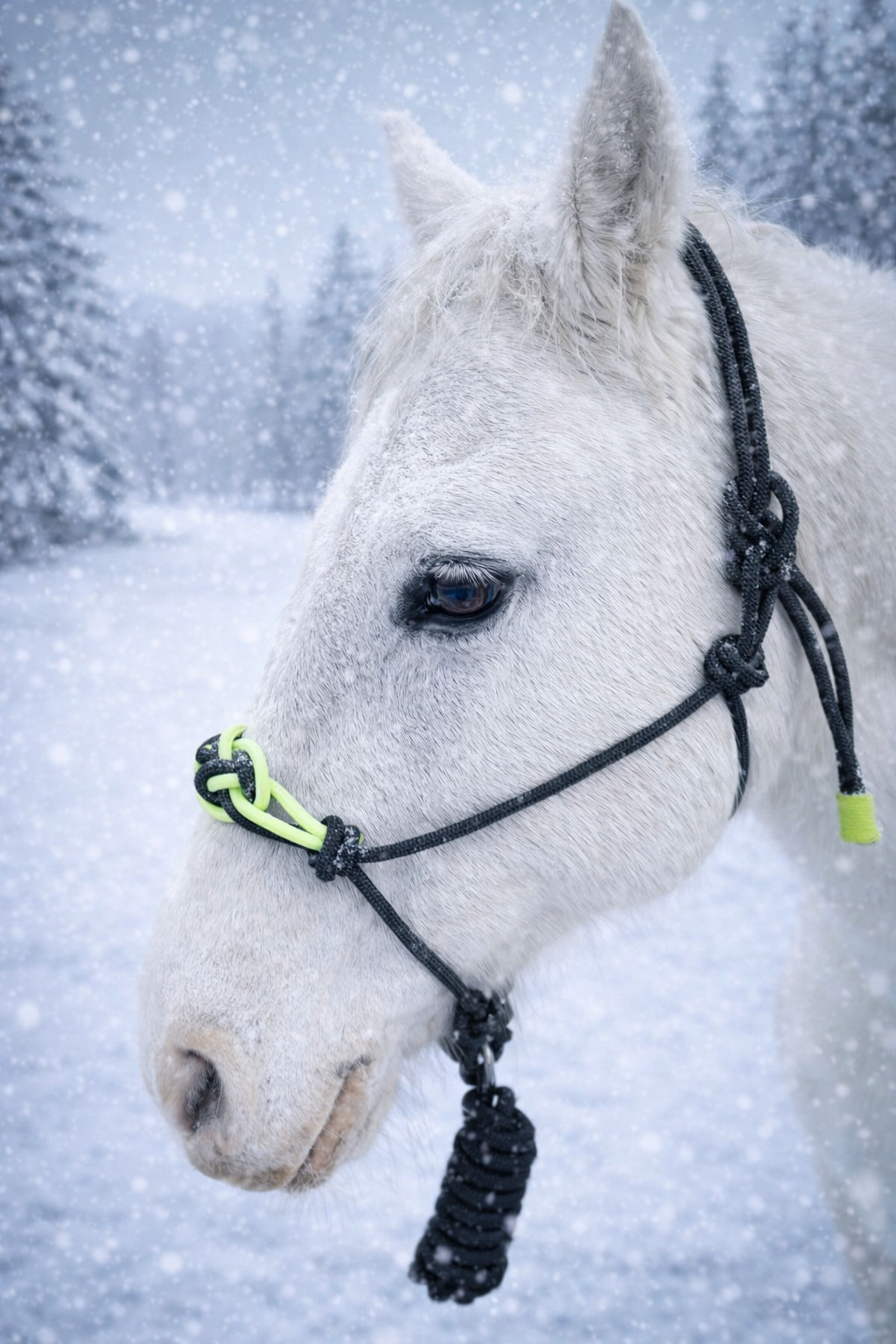 wildwestrebell   Rope halter repgrimma  svart grön med grimskaft italien