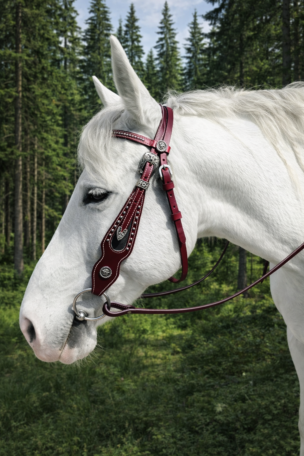 wildwestrebell westernträns vinrött inklusive tyglar   working cow with reins