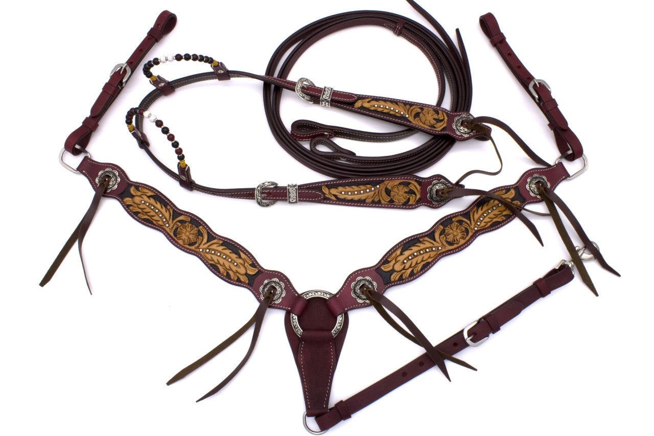 WWR Western set with two-eared snaffle and breast collar in vintage look with leather straps