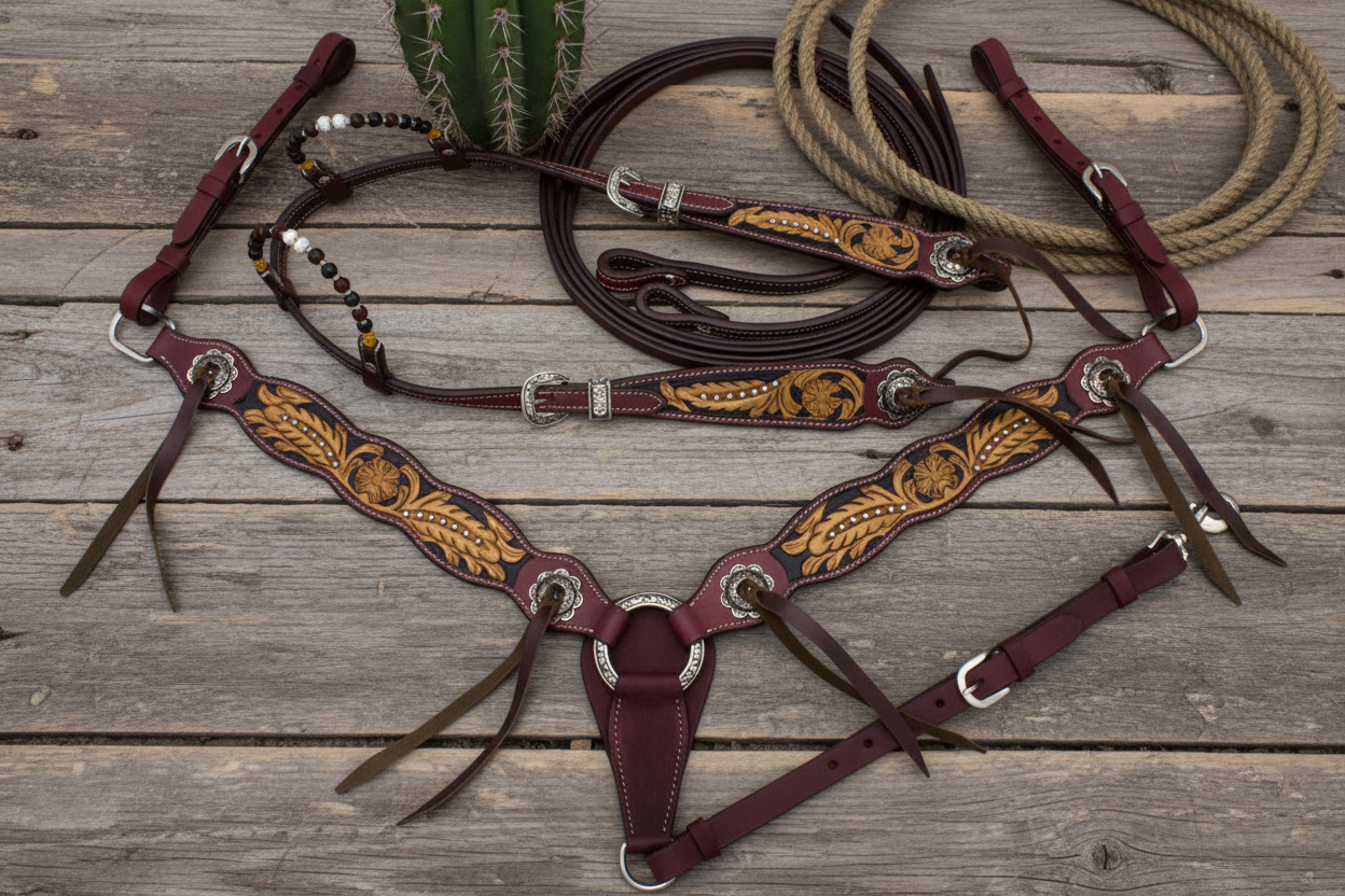 WWR Western set with two-eared snaffle and breast collar in vintage look with leather straps